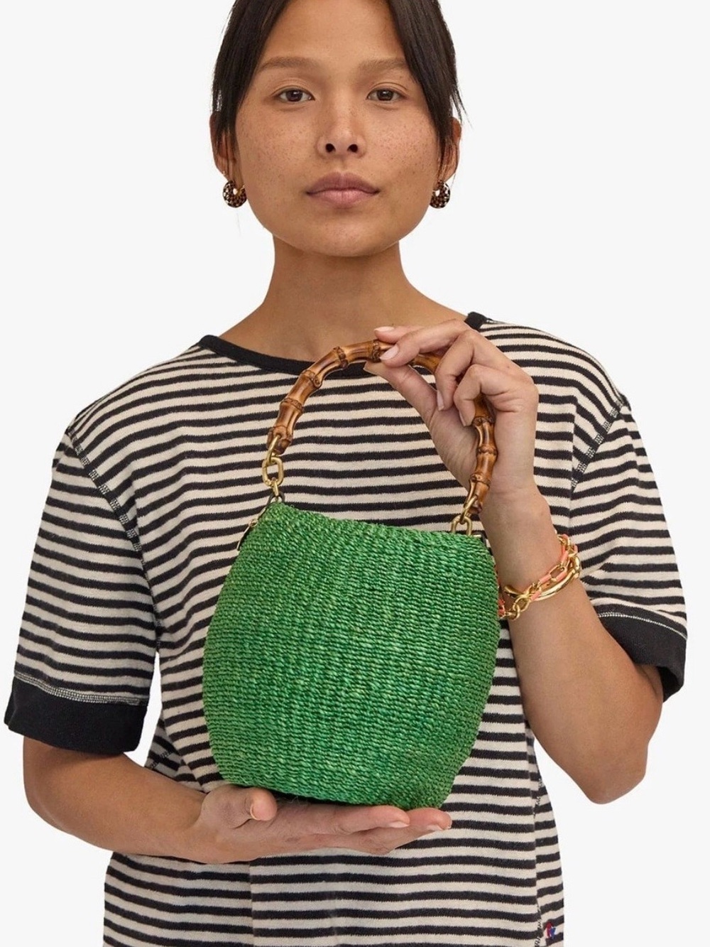 Clare V Pot de Miel green bamboo top handle straw basket bag - Picture 15 of 15